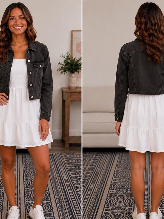 wild fable Jackets & Blazers - Women’s Black Washed Button-Front Jacket